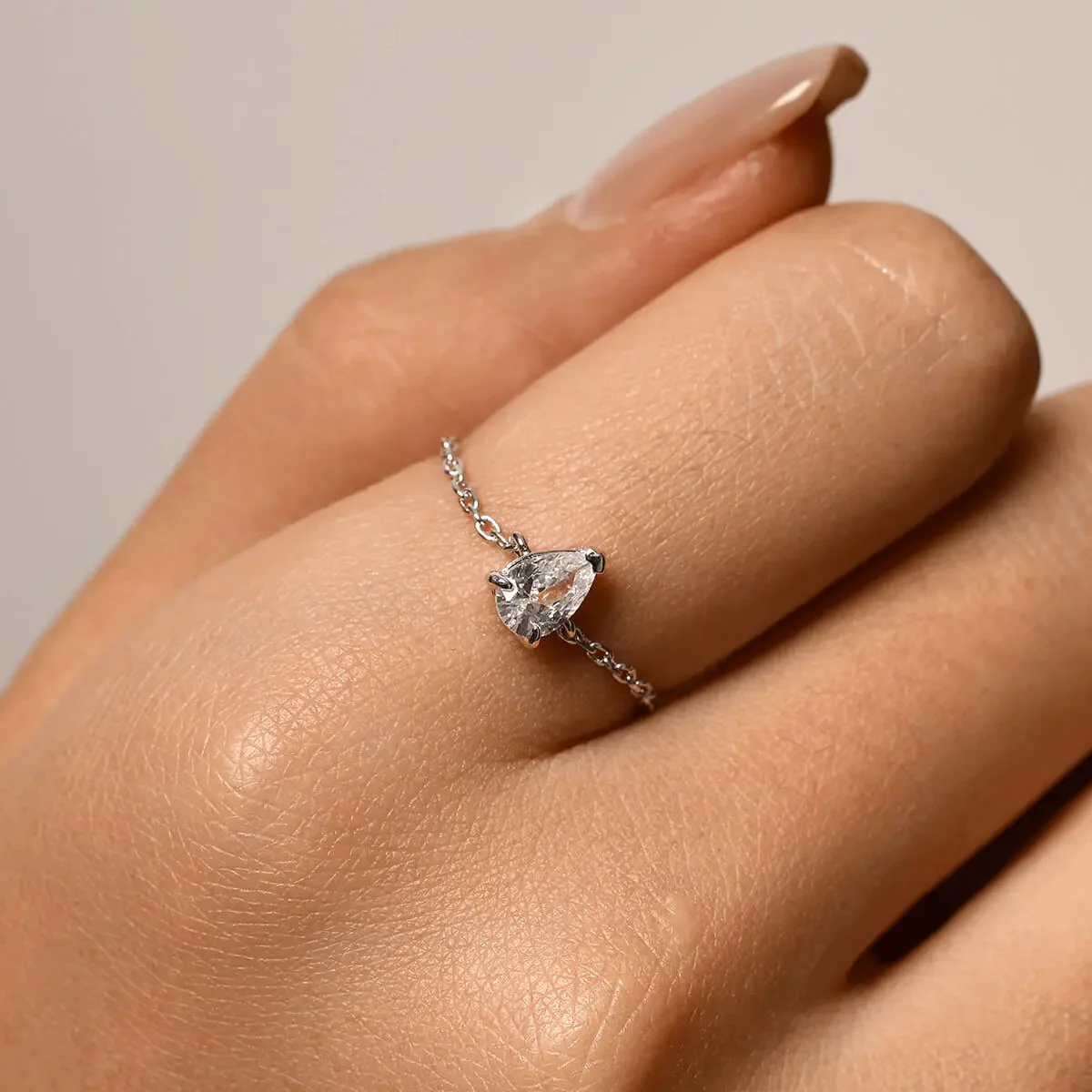 Dainty Pear Chain Ring - Image 2