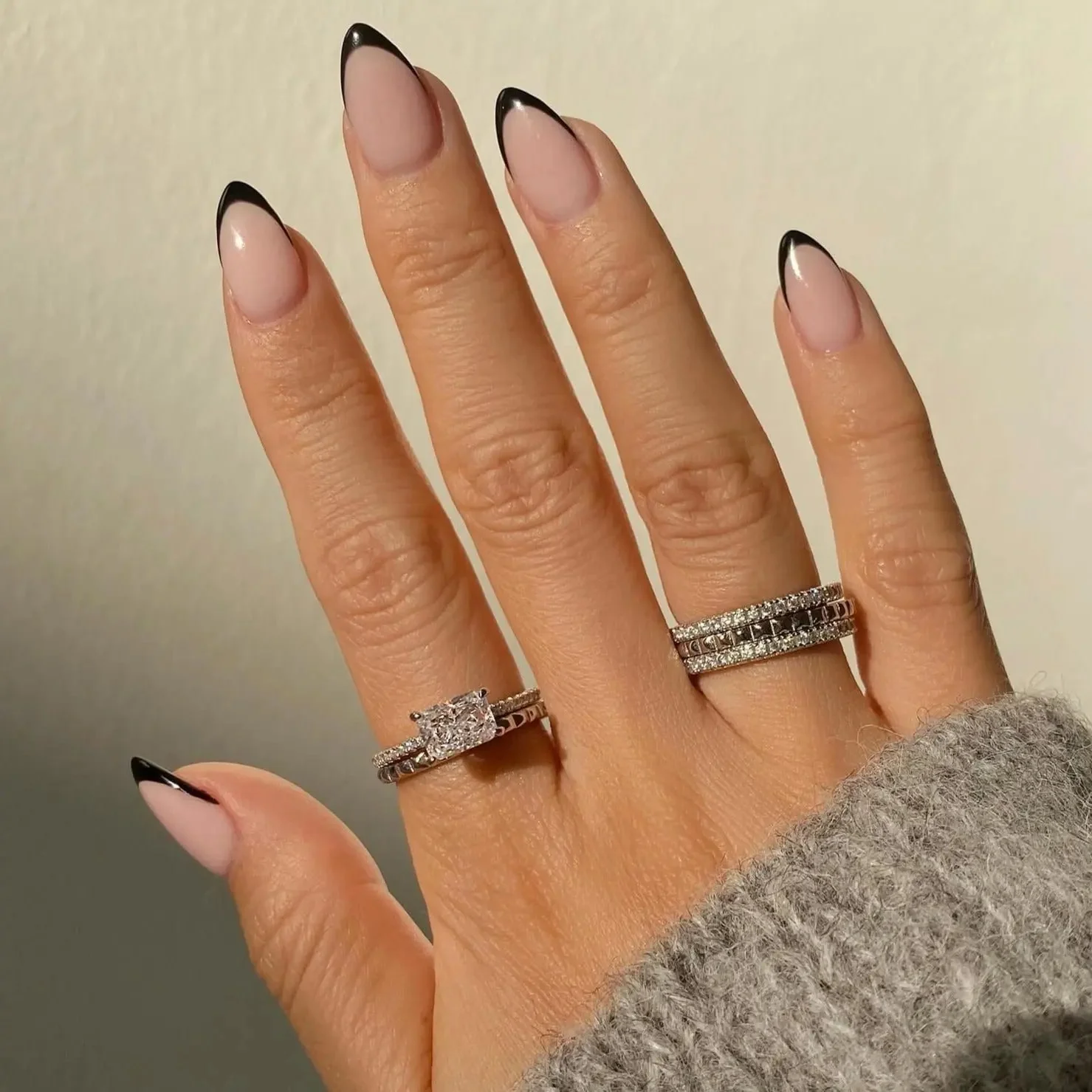 Half Pyramid Half Pave Stacking Ring - Image 3